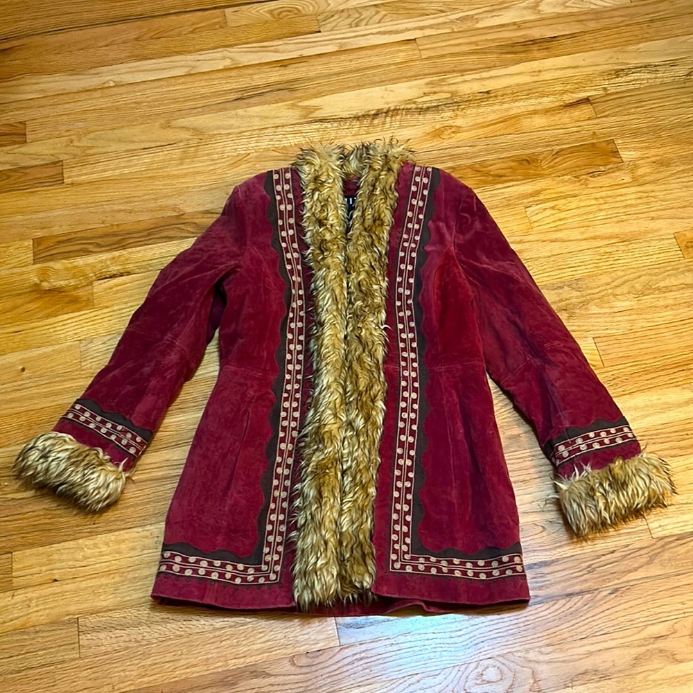 Vintage suede embroidered quilted coat